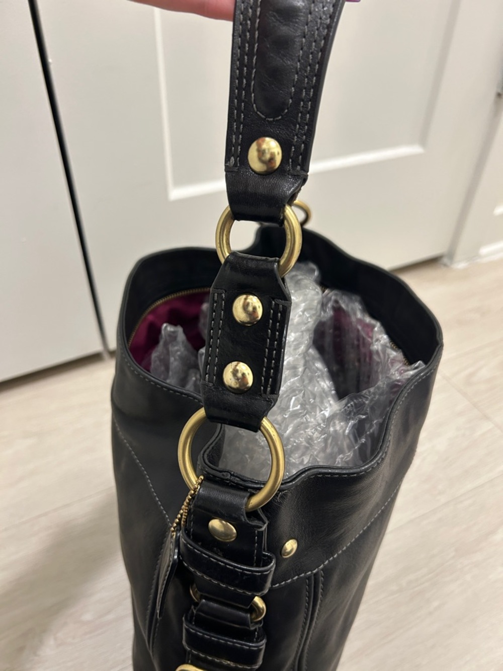 Coach Zoe Hobo Black Leather Shoulder Bag with Gold Accents - Picture 15 of 17
